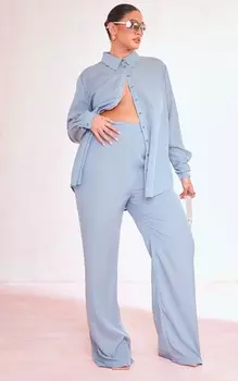 PrettyLittleThing Широкие брюки с принтом Plus Dusty Blue