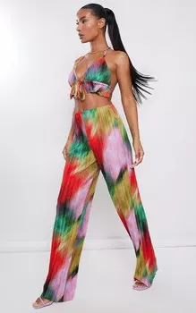 PrettyLittleThing Широкие брюки с высокой талией и принтом в плиссе