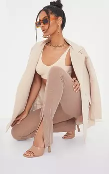 PrettyLittleThing Широкие мюли с квадратным носком светло-коричневого цвета на высоком каблуке