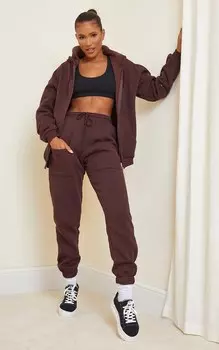 PrettyLittleThing Шоколадно-коричневые повседневные джоггеры до бедра с карманами