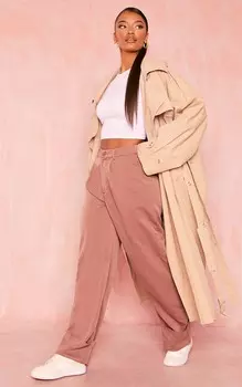 PrettyLittleThing Шоколадно-коричневые широкие тканые брюки прямого кроя с отворотами