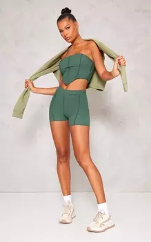 PrettyLittleThing Шорты цвета хаки с фактурным ребристым швом