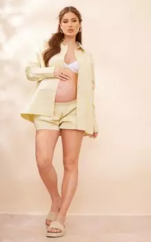 PrettyLittleThing Шорты из поплина Sage для беременных с низкой посадкой