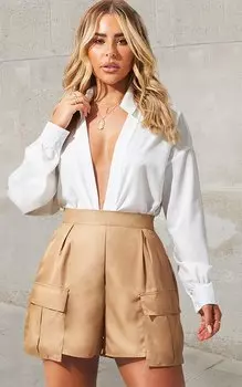 PrettyLittleThing Шорты-карго светло-коричневого цвета с карманами