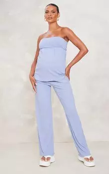 PrettyLittleThing Сине-серые широкие брюки в рубчик для беременных