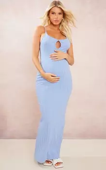 PrettyLittleThing Синее текстурированное платье мидакси с вырезами и бретелями для беременных