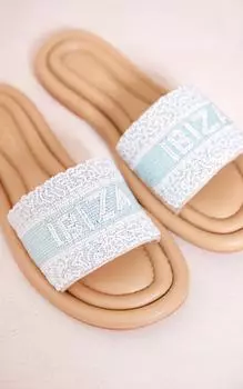 PrettyLittleThing Синие босоножки с пайетками "Ibiza" из натуральной кожи с круглым носком