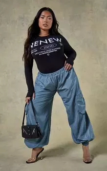 PrettyLittleThing Синие брюки карго с низкой посадкой Renew Plus Petrol