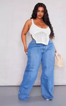 PrettyLittleThing Синие джинсы прямого кроя средней посадки со средней посадкой Plus
