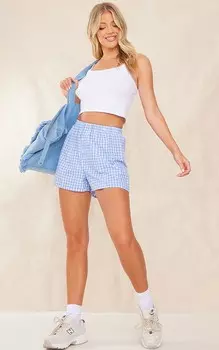 PrettyLittleThing Синие шорты из хлопкового поплина с принтом и пуговицами спереди