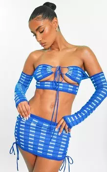 PrettyLittleThing Синий двухцветный квадратный вязаный топ с кружевом спереди