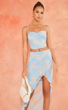 PrettyLittleThing Синий контрастный кружевной корсет на косточке