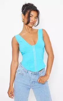 PrettyLittleThing Синий корсет из эластичной ткани с глубоким вырезом и корсетом на крючках