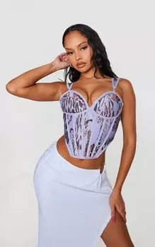 PrettyLittleThing Синий корсет с повязками и чашками для груди и принтом животных