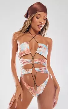 PrettyLittleThing Синий купальник с голографическим вырезом