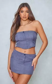 PrettyLittleThing Синий легкий льняной корсетный топ-бандо