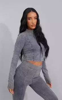 PrettyLittleThing Синий - Топ на молнии с защипами и промывкой кислотой