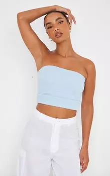 PrettyLittleThing Синий топ-труба в рубчик с контуром