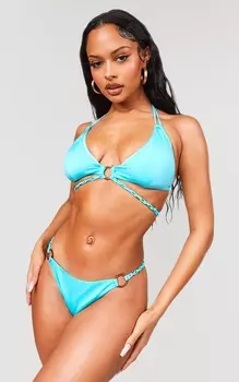 PrettyLittleThing Синий треугольный бикини-топ с плетеными ремешками и уплотнительным кольцом