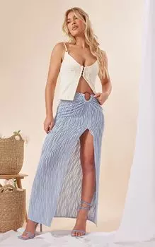 PrettyLittleThing Синяя длинная юбка с фактурным уплотнительным кольцом спереди