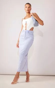PrettyLittleThing Синяя джинсовая длинная юбка из стираного денима