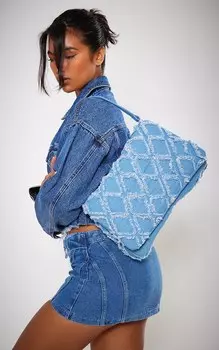 PrettyLittleThing Синяя джинсовая стеганая сумка на плечо с цепочкой и потертостями