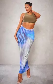 PrettyLittleThing Синяя облегающая длинная юбка с анималистическим принтом Shape