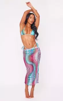 PrettyLittleThing Синяя пляжная юбка миди из сетчатой ткани в оптический горошек