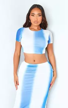 PrettyLittleThing Синяя укороченная футболка в сетку Shape
