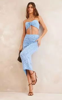 PrettyLittleThing Синяя вязаная длинная юбка