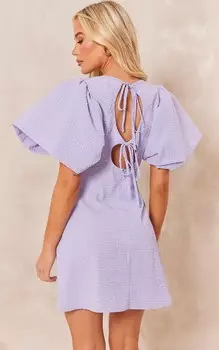 PrettyLittleThing Сиреневое платье прямого кроя на косточках с корсетом и пышными рукавами