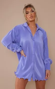 PrettyLittleThing Сиреневое платье-рубашка с плиссированной оборкой и подолом