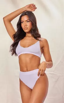 PrettyLittleThing Сиреневый бесшовный бюстгальтер с треугольными чашечками и кружевной отделкой в рубчик