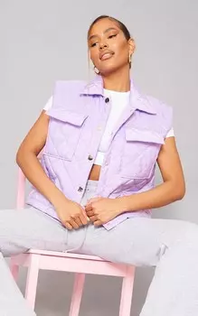 PrettyLittleThing Сиреневый стеганый жилет с ромбовидными карманами спереди