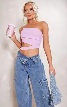 PrettyLittleThing Сиреневый укороченный топ на одно плечо с вырезами в рубчик
