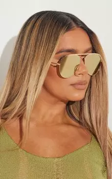 PrettyLittleThing Солнцезащитные очки-авиаторы с тонкой перемычкой розового золота
