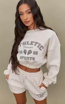 PrettyLittleThing Спортивный укороченный джемпер кремового цвета Petite Athletic