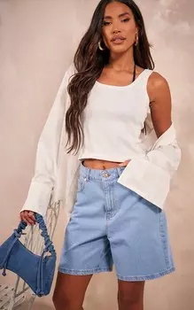 PrettyLittleThing Средне-синие джинсовые шорты-бойфренды свободного кроя свободного кроя