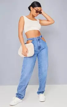 PrettyLittleThing Средне-синие мешковатые джинсы-бойфренды в стиле 90-х с вырезом на талии