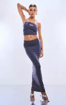 PrettyLittleThing Стальная синяя вымытая юбка мидакси в рубчик с низкой посадкой и широкой посадкой