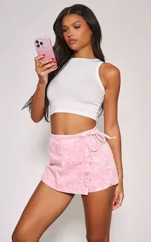 PrettyLittleThing Стираная джинсовая юбка с запахом розового цвета