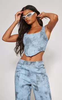 PrettyLittleThing Структурированный корсет-карго синего цвета из твила с глубоким вырезом на подоле