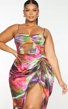 PrettyLittleThing Структурированный корсетный топ Plus с текстурным принтом лайма