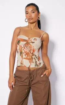 PrettyLittleThing Структурированный корсетный топ с каменным животным принтом