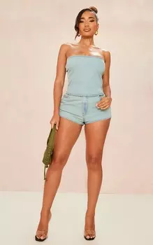 PrettyLittleThing Светло-голубые джинсовые шорты со швами в форме кислотной стирки