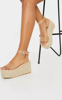 PrettyLittleThing Светло-коричневые эспадрильи на плоской подошве с ремешком на щиколотке и пряжкой