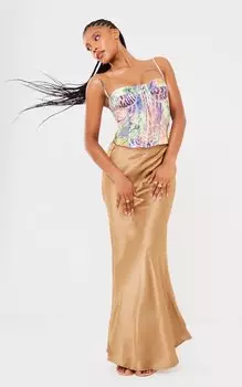 PrettyLittleThing Светло-коричневый корсет с лямкой на бретельках из эластичной ткани с анималистическим принтом