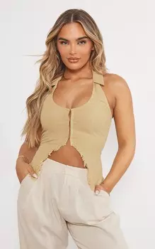 PrettyLittleThing Светло-коричневый льняной жилет с потертыми краями