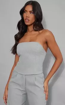 PrettyLittleThing Светло-серый тканый корсет-бандо