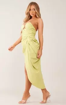 PrettyLittleThing Светлое платье миди со сборками и драпировкой на косточках